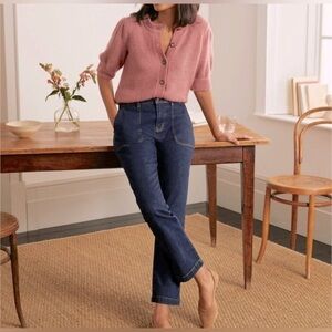 Boden Utility Flare Denim Blue Ankle Length Patch Pocket Jeans Women size 12